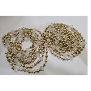 Christmas Gold Silver Crystal Beaded Garland Strand 18 ft Decor Shatterproof